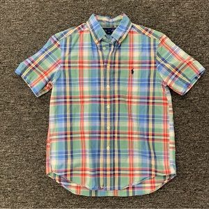Ralph Lauren Poplin Boys Plaid Short Sleeve Button-Down